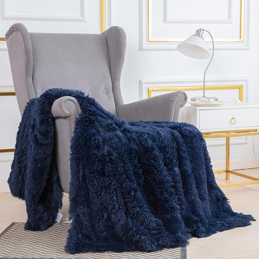 YUSOKI Twin Size Faux Fur Throw Blanket(Navy Blue,60" x 80"),Whithout Pillows,Winter Lightweight Plush Fuzzy Soft Cozy Microfiber Comfy Bed Blanket for Women Kids Girls Couch Sofa Washable