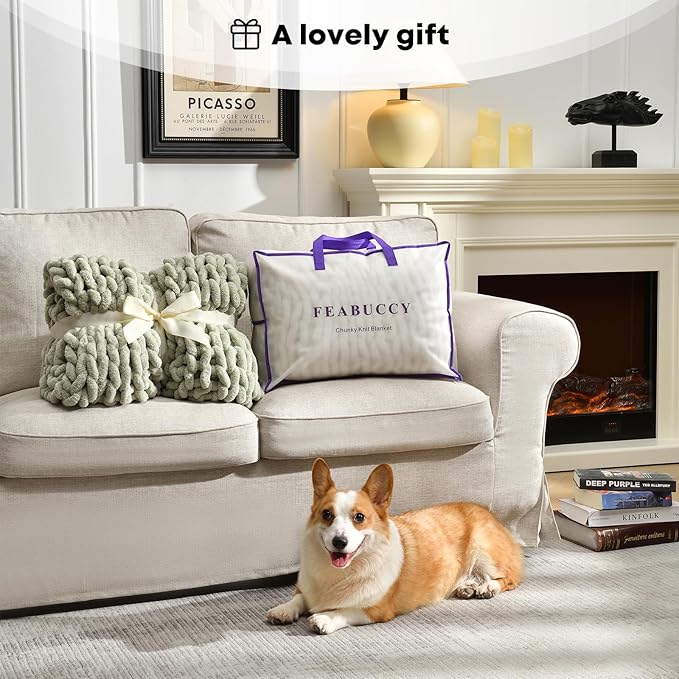 Soft Chunky Knit Blanket, 60X80 in Handmade Thick Chenille Yarn Throw Without Shedding & Raveling, Aesthetic & Cozy Home Decor with Couch Sofa Bed, Gift Pack, Ivory White