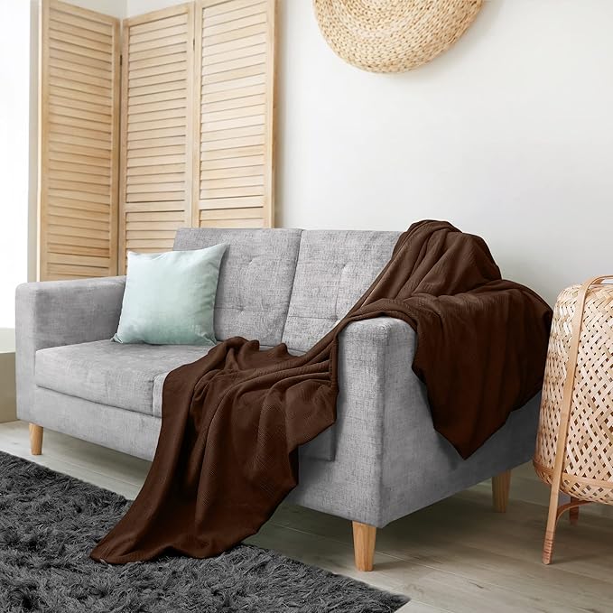 Utopia Bedding Brown 100% Cotton Blanket [Queen Size - 90x90 Inch] 350GSM Lightweight, Soft and Breathable Thermal Blanket for All Seasons