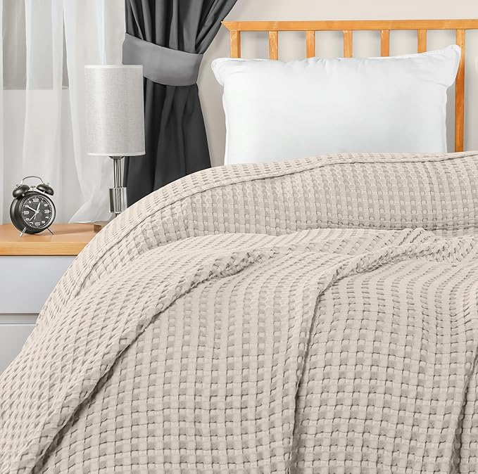 Utopia Bedding Khaki 100% Cotton Waffle Blanket 300 GSM [Twin - 90x72 Inch] Soft Lightweight Breathable Bed Blanket for All Season