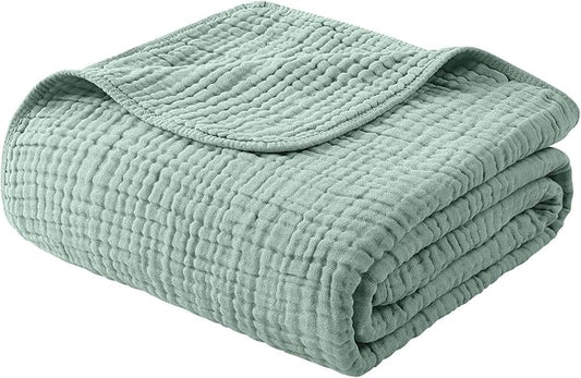 Yoofoss Muslin Blanket 100% Cotton Large Twin Size 60" x 80" for Bed Couch Summer Gauze Blanket for Adults Lightweight and Breathable Dark Green