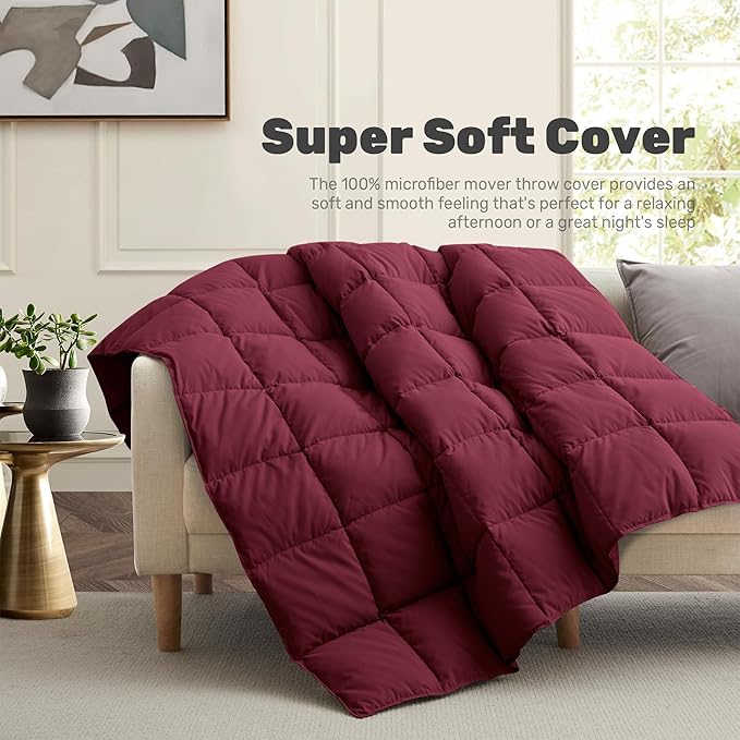 Soft Lightweight Down Blanket for Bed Sofa Couch Indoor and Outdoor Use, Warm and Fluffy Throw Blanket, Red, Queen Size (90"X88")