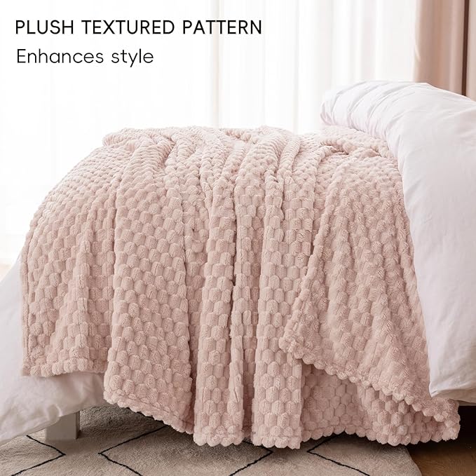 PHF Ultra Soft Flannel Fleece Blanket King Size, Lightweight 3D Jacquard Fleece Blanket, No Shedding, No Pilling, Luxury 340GSM Aesthetic Fluffy Cozy for Bed Room Decor, 108"x90", Rose Smoke