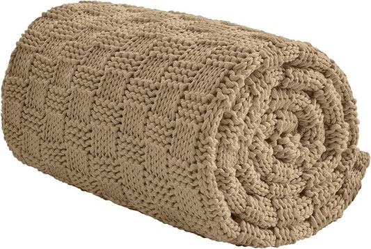 Knitted Weighted Blanket for Adult, No Beads Heavy Blanket 70” x 90'' 20lbs, Breathable Chunky Knit Blanket, Cooling Weighted Blanket for Hot Sleepers, Christmas Home Decor (Camel)