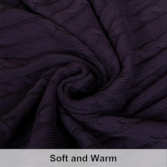 NTBAY 100% Pure Cotton Oversize (60x80) Cable Knit Throw Blanket, Super Soft Warm Knitted Blanket for Bed, Sofa, Chair, Couch - Extra Cozy, Machine Washable, Comfortable Home Decor, Eggplant Purple