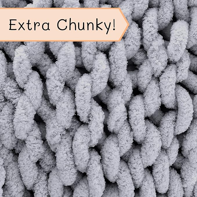 Adyrescia Chunky Knit Blanket Throw | 100% Hand Knit with Jumbo Chenille Yarn (60"x80", Lilac Gray)