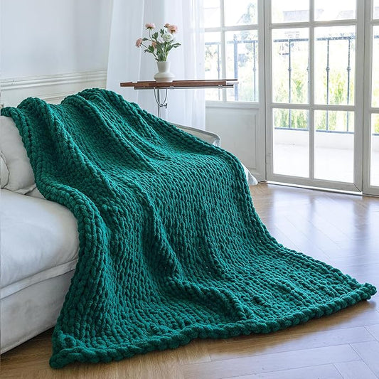 Chunky Knit Blanket - Luxury Soft Cozy Small Size(50 * 60) Throw Blanket,100% Woven Blanket Rope Knot Throw Blanket for Couch, Sofa, Home Decor, Gift - Machine Washable（Blackish Green）