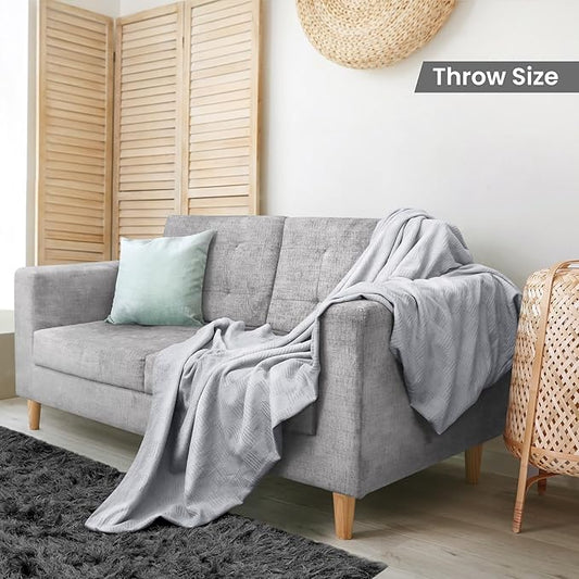 Utopia Bedding Silver 100% Cotton Blanket [Throw Size - 60x50 Inch] 350GSM Lightweight, Soft and Breathable Thermal Blanket for All Seasons