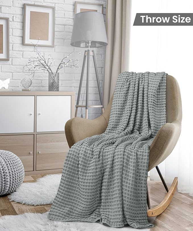 Utopia Bedding Cool Grey 100% Cotton Waffle Blanket 300 GSM [Throw - 60x50 Inch] Soft Lightweight Breathable Bed Blanket for All Season