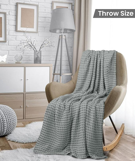 Utopia Bedding Cool Grey 100% Cotton Waffle Blanket 300 GSM [Throw - 60x50 Inch] Soft Lightweight Breathable Bed Blanket for All Season