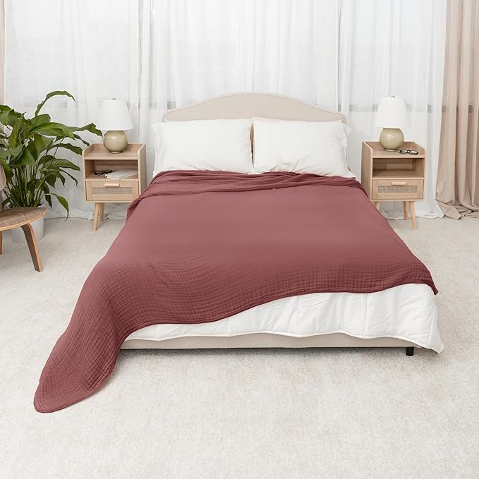 Comfy Cubs Muslin Blanket for Adults King 108" x 90" - 6 Layer Soft, Breathable & Lightweight Muslin Adult Blanket - Machine Washable & Designed in The US Bedding for All Seasons - Wine