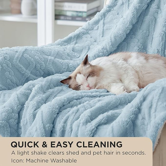 Bedsure Sherpa Fleece Throw Blanket for Couch - Fuzzy Soft Cozy Cable Throw for Women, Thick Warm Blanket for Winter, Blue, 50x60 Inches
