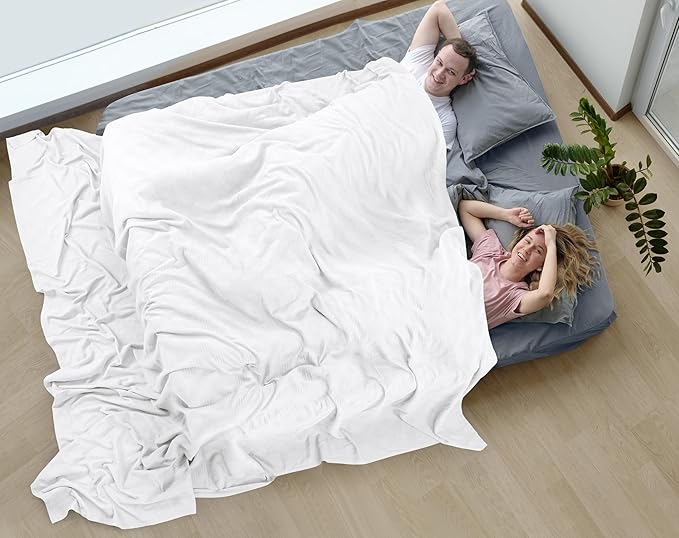 Utopia Bedding White 100% Cotton Blanket [Big Size - 120x120 Inch] 350GSM Lightweight, Soft and Breathable Thermal Blanket for All Seasons