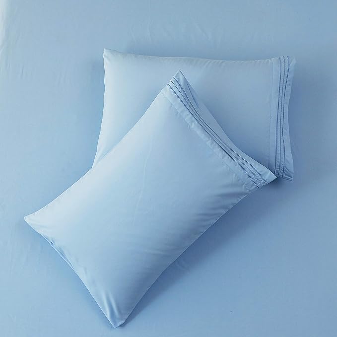 SONORO KATE Bed Sheet Set Super Soft Microfiber 1800 Thread Count Luxury Egyptian Sheets 18-Inch Deep Pocket Wrinkle and Hypoallergenic-4 Piece(King Lake Blue)