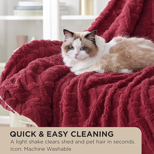 Bedsure Sherpa Fleece Blanket Twin Size for Bed - Fuzzy Soft Cozy Cable Throw for Couch, Thick Warm Blankets for Winter, Red, 60x80 Inches