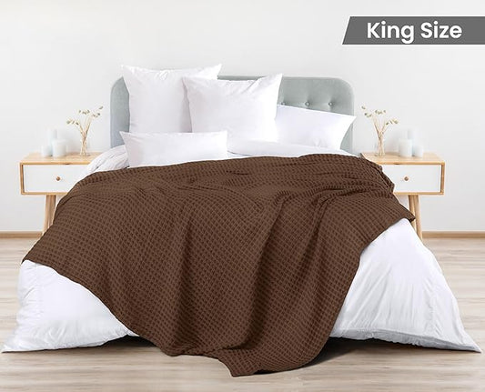 Utopia Bedding Brown 100% Cotton Waffle Blanket 300 GSM [King - 90x108 Inch] Soft Lightweight Breathable Bed Blanket for All Season (Pack of 6)