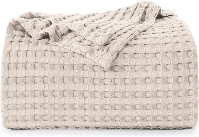 Utopia Bedding Khaki 100% Cotton Waffle Blanket 300 GSM [King - 90x108 Inch] Soft Lightweight Breathable Bed Blanket for All Season