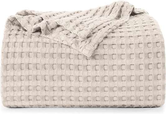 Utopia Bedding Khaki 100% Cotton Waffle Blanket 300 GSM [King - 90x108 Inch] Soft Lightweight Breathable Bed Blanket for All Season