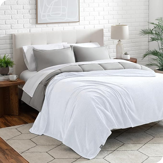 Bare Home Textured Fleece Microplush Blanket - Full/Queen - Lightweight Throw for Bed, Sofa, Couch, Movie Night, Camping, and Travel - Ultra Soft Warm Blanket (Full/Queen, Chevron White)