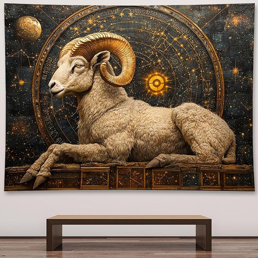 Liuzhouzai Vintage Zodiac Aries Tapestry Wall Hanging Astrology Home Decoration Aesthetics Suitable for Bedroom Living Room Dormitory Office Wall Decor 80x60 Inches