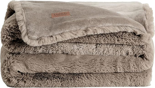UnHide Marshmallow - Faux Fur Blanket - Heavy Weight, Extra Soft Blanket - Made from Recycled Materials - Machine Washable - Medium (60" x 80") - Taupe Ducky