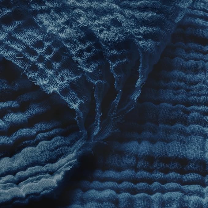 Carriediosa 100% Cotton Muslin Throw Blanket 70" X 80" Twin Size，4-Layers Summer Gauze Throws for Bed Couch，Soft Lightweight Breathable Linen Blankets Bedspread for Adults All Season，Navy Blue
