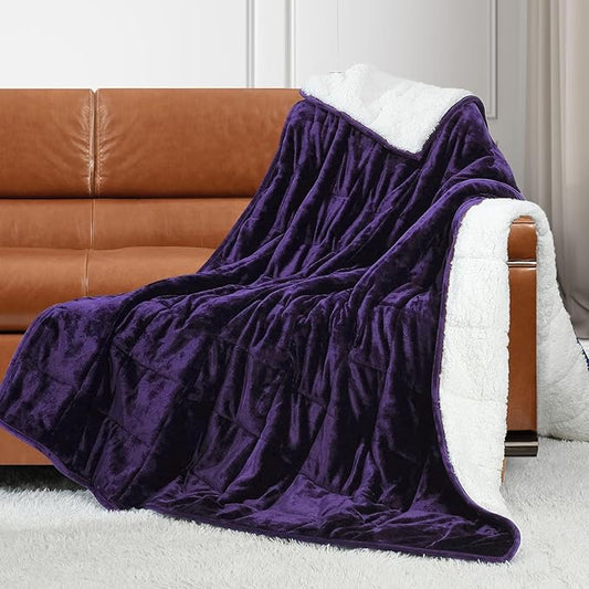 Alomidds Weighted Blanket for Adults,12 lbs Twin Size Heavy Blanket with Soft Shiny Velour Fleece and Fluffy Warm Sherpa for Couch Bed and Sofa, 48 x 72 inches, Purple