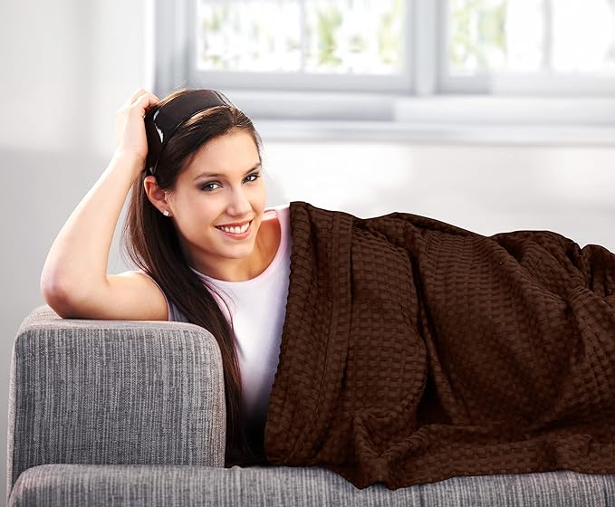Utopia Bedding Brown 100% Cotton Waffle Blanket 300 GSM [King - 90x108 Inch] Soft Lightweight Breathable Bed Blanket for All Season (Pack of 6)