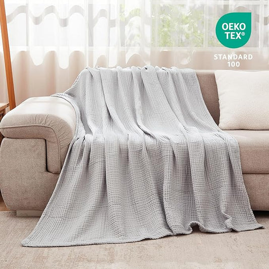 EMME Cotton Blanket Twin XL for Bed Soft Muslin Blankets 66"x90" Lightweight Breathable Layering Bedspread Coverlet All Season Gauze, Light Grey