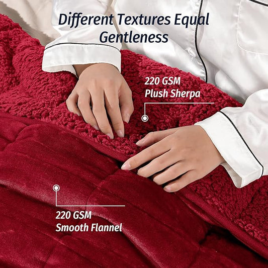 Wemore Sherpa Fleece Weighted Blanket for Adult, 15 lbs Dual Sided Cozy Fluffy Heavy Blanket, Ultra Fuzzy Throw Blanket with Soft Plush Flannel Top, 48 x 72 inches, Burgundy on Both Sides