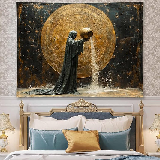 Liuzhouzai Vintage Zodiac Aquarius Tapestry Wall Hanging Astrology Home Decoration Aesthetics Suitable for Bedroom Living Room Dormitory Office Wall Decor 80x60 Inches