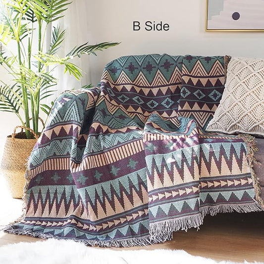 Luxlovery Bohemian Sofa Throw Blankets Ethnic Woven Farmhouse Boho Throw Blanket for Couch Black White and Orange Multicolor Aztec Bed Throws Oversized Chair Sofa Cover with Tassels(63"x86")