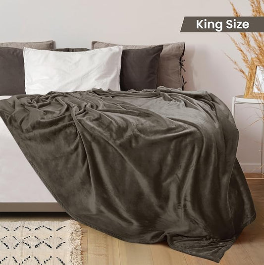 Utopia Bedding Fleece Blanket King Size Brown 300GSM Luxury Fuzzy Soft Anti-Static Microfiber Bed Blanket (90x102 Inch)