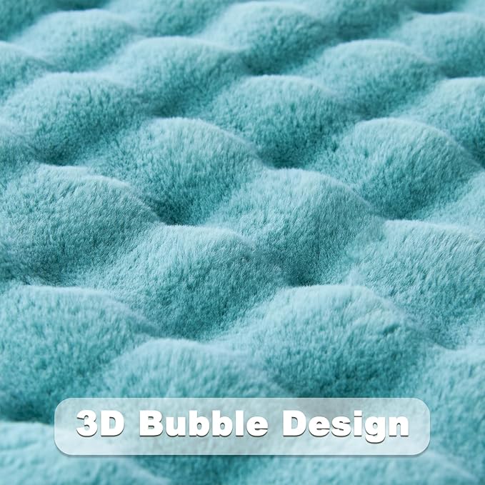 NEWCOSPLAY Faux Fur Throw Blanket Teal Bubble Blanket Thick Warm Soft for Couch Sofa Bed 550GSM (Teal, Throw(50"x60"))