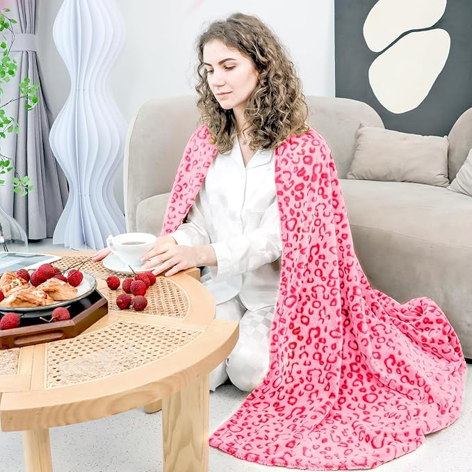 ZHIKU Pink Blanket for Women - Cheetah Print Blanket Pink Gifts for Women Mother Girls Soft Warm Leopard Print Throw Blanket for Birthday Gifts Queen Size