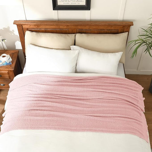 Knit Throw Blanket Super Soft Warm Blanket for Couch Lightweight Cozy Blanket for Bed Sofa 50x60 Inches Pink
