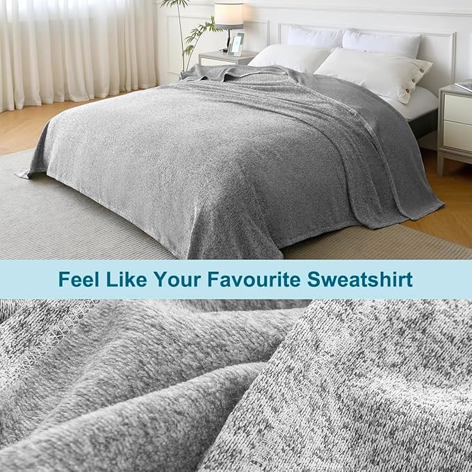 KAWAHOME Summer Sweatshirt Blanket King Size for Bed-Lightweight Breathable Blankets,Soft Thin Knit Jersey Blanket for Hot Sleepers,108 X 90 Inches, Heather Grey