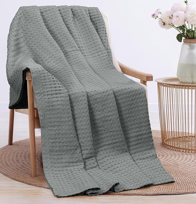 Utopia Bedding Cool Grey 100% Cotton Waffle Blanket 300 GSM [Throw - 60x50 Inch] Soft Lightweight Breathable Bed Blanket for All Season