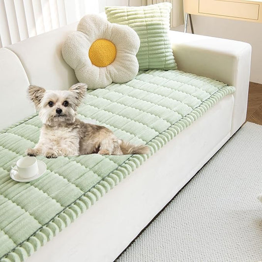 Faux Fur Plush Dog Couch Cover 3D Stripe Fuzzy Sofa Cover Non-Slip Fluffy Dog Bed Cover Pet Blanket Sofa Couch Furniture Protector for Puppy Large Dog Cat (Green,31"x94")