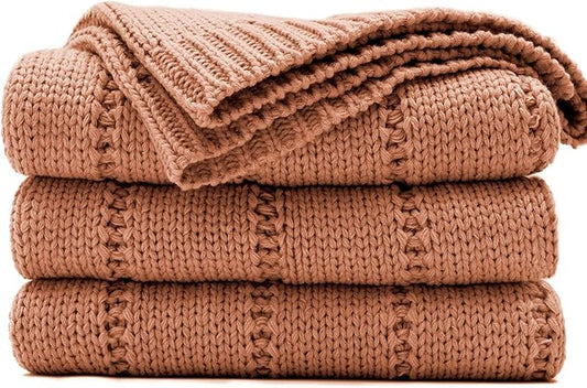 RECYCO Cable Knit Burnt Orange Throw Blanket Twin Size for Couch, Super Soft Warm Cozy Decorative Knitted Throw Blanket 3.6LB for Bed, Sofa, Chair Large 60"x80"