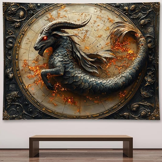 Liuzhouzai Vintage Zodiac Capricorn Tapestry Wall Hanging Astrology Home Decoration Aesthetics Suitable for Bedroom Living Room Dormitory Office Wall Decor 100x70 Inches