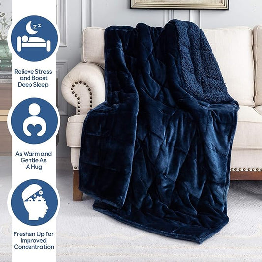 Cottonblue Weighted Blanket 20lbs 60x80 Inches, Navy Blue Sherpa Blanket Throw Sofa Bedding Heavy Blanket for Adults, Soft Cozy Fleece Blanket On Queen Bed, Plush Fleece Minky 20 lb Weighted Blanket