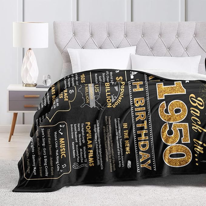 75th Birthday Gifts for Women Men, Birthday Gifts for 75 Year Old Woman Man, Women/Men 75 Year Old Birthday Gifts, 1950 Birthday Gifts for Men Women, 75th Birthday Gift Ideas Throw Blanket 60x50 Inch
