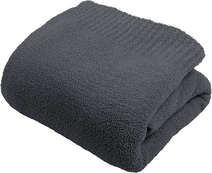 JOOJA Cream White Blanket Warm Queen Size Fuzzy Knitted Blanket, Oversized Luxury Bed Blankets, Soft Queen Blanket for Bed, Lightweight Plush Blanket for Cozy Nights (Charcoal Grey, 90x90)