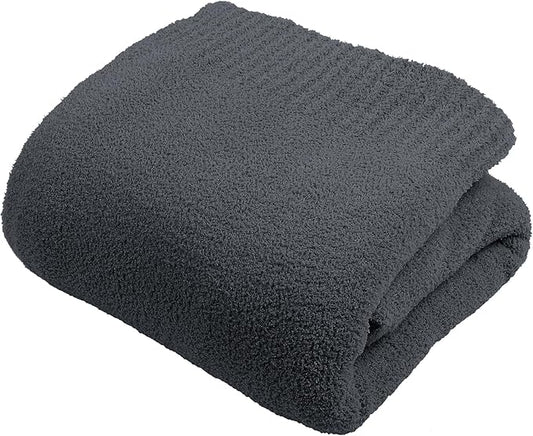 JOOJA Cream White Blanket Warm Queen Size Fuzzy Knitted Blanket, Oversized Luxury Bed Blankets, Soft Queen Blanket for Bed, Lightweight Plush Blanket for Cozy Nights (Charcoal Grey, 90x90)