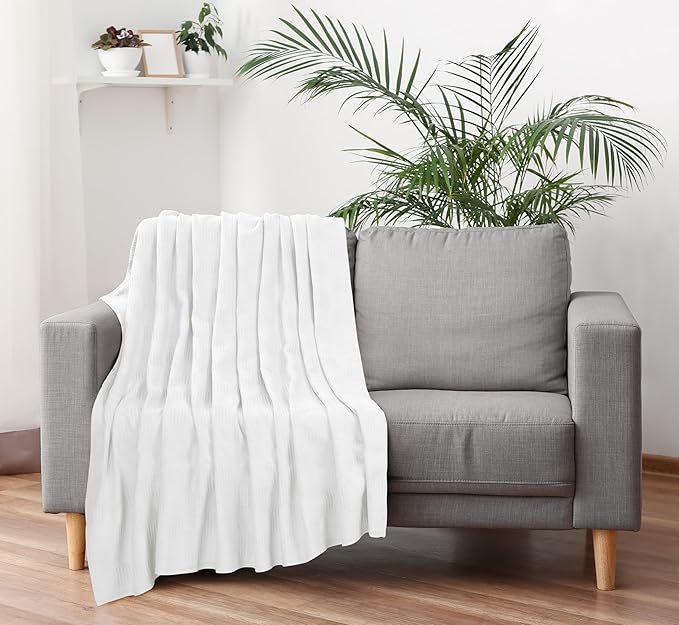 Utopia Bedding White 100% Cotton Blanket [Full Size - 90x84 Inch] 350GSM Lightweight, Soft and Breathable Thermal Blanket for All Seasons