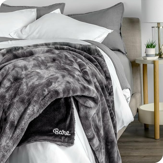 Bare Home Faux Fur Blanket - Ultra-Soft Luxurious - Cozy Warm Blanket for Couch, Sofa, Chair, Bed - Fuzzy Fluffy Super Soft - Decorative Bed Blanket, 80x60 inches (Oversized, Grey Tie Dye)