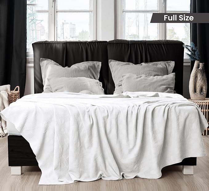 Utopia Bedding White 100% Cotton Blanket [Full Size - 90x84 Inch] 350GSM Lightweight, Soft and Breathable Thermal Blanket for All Seasons