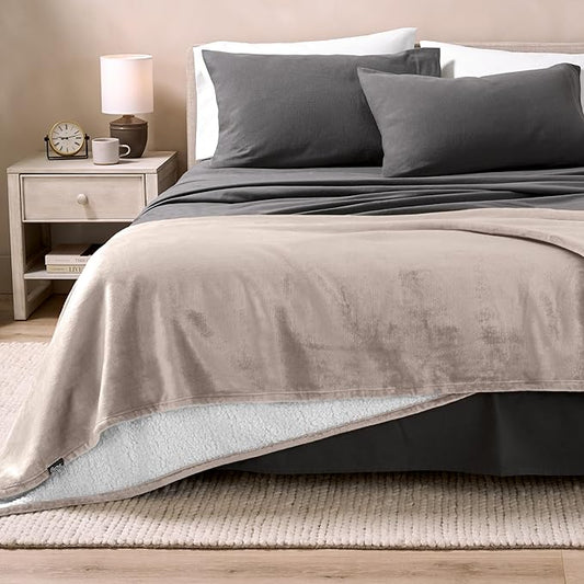Bare Home Sherpa Fleece Blanket - Twin/Twin Extra Long - Blanket for Bed, Sofa, and Couch - Warm & Lightweight - Fluffy & Soft - Reversible (Twin/Twin XL, Light Taupe)