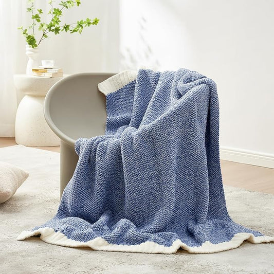 Snuggle Sac Royal Blue Throw Blankets for Couch, Super Soft Warm Blankets Cozy Knit Fuzzy Plush Lightweight Throws for Sofa, Bed,Living Room, Royal Blue, 50x60 inches